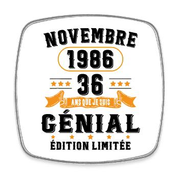 36 Ans Anniversaire Vintage Né(e) en Novembre 1986 - Magnet carré - blanc - Devant