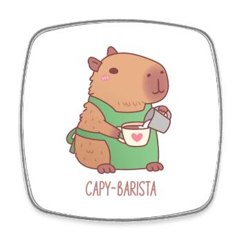 Cute Capybara Barista Preparing Coffee - Square fridge magnet - white - Front