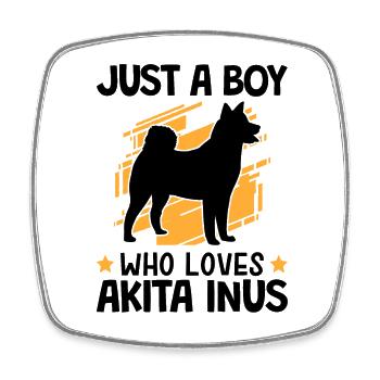 Boy of the Akita Inu loves Japanese Spitz - Square fridge magnet - white - Front