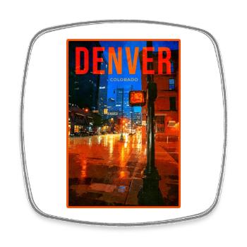 Denver Neonnacht: Regen in der Stadt - Viereckiger Kühlschrankmagnet - Weiß - Vorne