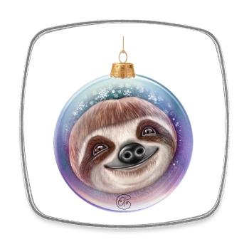 Christmas Sloth Santa - Square fridge magnet - white - Front