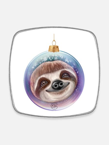 Weihnachten Faultier Weihnachtskugel Santa - Viereckiger Kühlschrankmagnet - Weiß