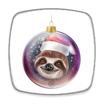 Cute funny sloth for Christmas - Square fridge magnet - white - Front