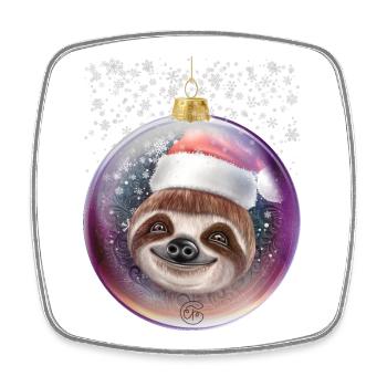 Funny Sloth Christmas Snow - Square fridge magnet - white - Front