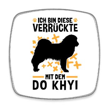 Die Verrückte mit dem Do Khyi Tibetdogge - Viereckiger Kühlschrankmagnet - Weiß - Vorne