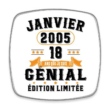 18 Ans Anniversaire Vintage Né(e) en Janvier 2005 - Magnet carré - blanc - Devant