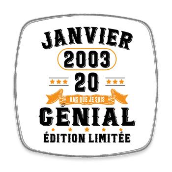 20 Ans Anniversaire Vintage Né(e) en Janvier 2003 - Magnet carré - blanc - Devant