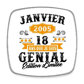 18 Ans Anniversaire Vintage Né(e) en Janvier 2005 - Magnet carré - blanc - Devant