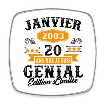 20 Ans Anniversaire Vintage Né(e) en Janvier 2003 - Magnet carré - blanc - Devant