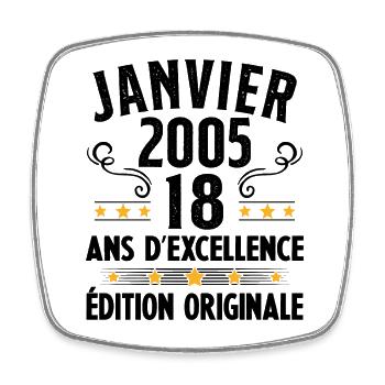 18 Ans Anniversaire Vintage Né(e) en Janvier 2005 - Magnet carré - blanc - Devant