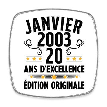 20 Ans Anniversaire Vintage Né(e) en Janvier 2003 - Magnet carré - blanc - Devant
