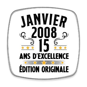 15 Ans Anniversaire Vintage Né(e) en Janvier 2008 - Magnet carré - blanc - Devant