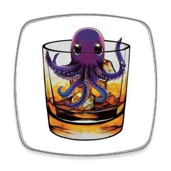 Petit calmar au whisky 🥃 - Magnet carré - blanc - Devant