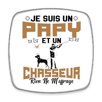 Papy et Chasseur Humour Cadeau - Magnet carré - blanc - Devant