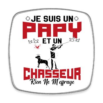 Papy et Chasseur Humour Cadeau - Magnet carré - blanc - Devant