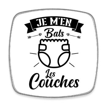 Je M'en Bats Les Couches Cadeau Body Fun Enceinte - Magnet carré - blanc - Devant