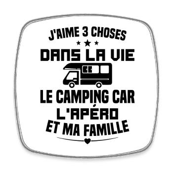 le camping car l'apéro et ma famille Humour Cadeau - Magnet carré - blanc - Devant