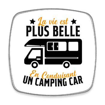 Camping car homme vie plus belle humour retraite - Magnet carré - blanc - Devant