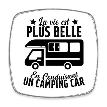 Camping car homme vie plus belle humour retraite - Magnet carré - blanc - Devant