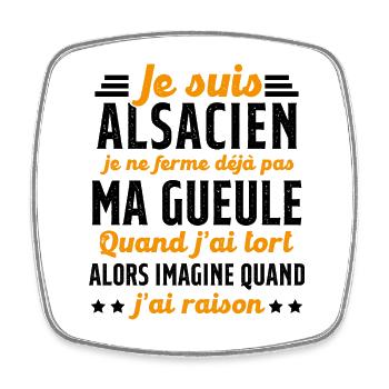 Alsacien je ferme pas ma gueule humour alsace - Magnet carré - blanc - Devant