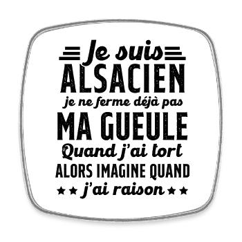 Alsacien je ferme pas ma gueule humour alsace - Magnet carré - blanc - Devant