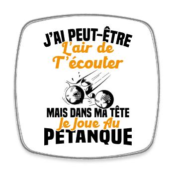 Dans ma tête je joue au Pétanque Cadeau Humour - Magnet carré - blanc - Devant
