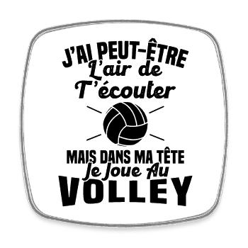 Dans matête je joue au Volley Humour Cadeau Volley - Magnet carré - blanc - Devant