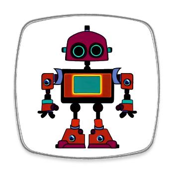 Farbenfroher Retro-Roboter - Viereckiger Kühlschrankmagnet - Weiß - Vorne
