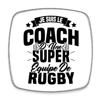 Je suis le coach d'une super équipe de rugby - Magnet carré - blanc - Devant