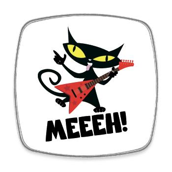 Chat Noir Rockeur Jouant de la Guitare Electrique - Magnet carré - blanc - Devant