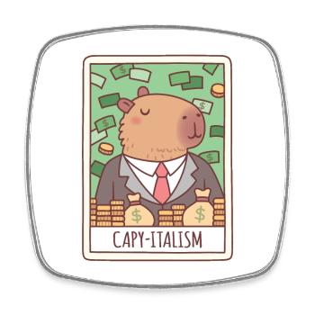 Funny Capybara In Suit Capyitalism Capitalism Pun - Square fridge magnet - white - Front
