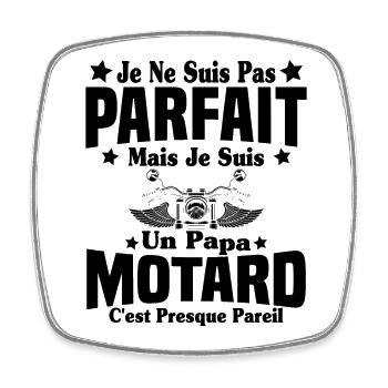 Pas parfait mais je suis un Papa Motard Cadeau - Magnet carré - blanc - Devant