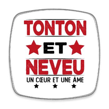 Tonton et Neveu Cadeau Humour - Magnet carré - blanc - Devant