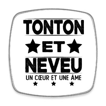 Tonton et Neveu Cadeau Humour - Magnet carré - blanc - Devant