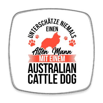 Alter Mann mit Australian Cattle Dog Treibhund - Viereckiger Kühlschrankmagnet - Weiß - Vorne