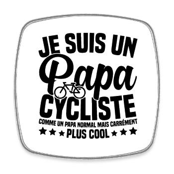 Vélo / VTT - Papa Cycliste très Cool - Magnet carré - blanc - Devant