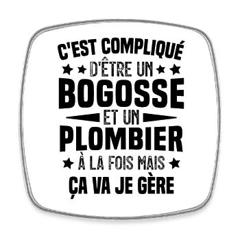 Bogosse et Plombier - Cadeau Humour Plombier - Magnet carré - blanc - Devant
