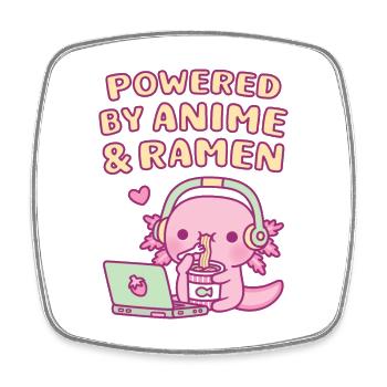 Cute Axolotl Powered By Anime And Ramen - Square fridge magnet - white - Front
