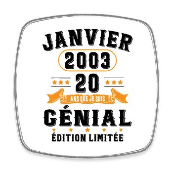 20 Ans Janvier 2003 Vintage Cadeau D'anniversaire - Magnet carré - blanc - Devant