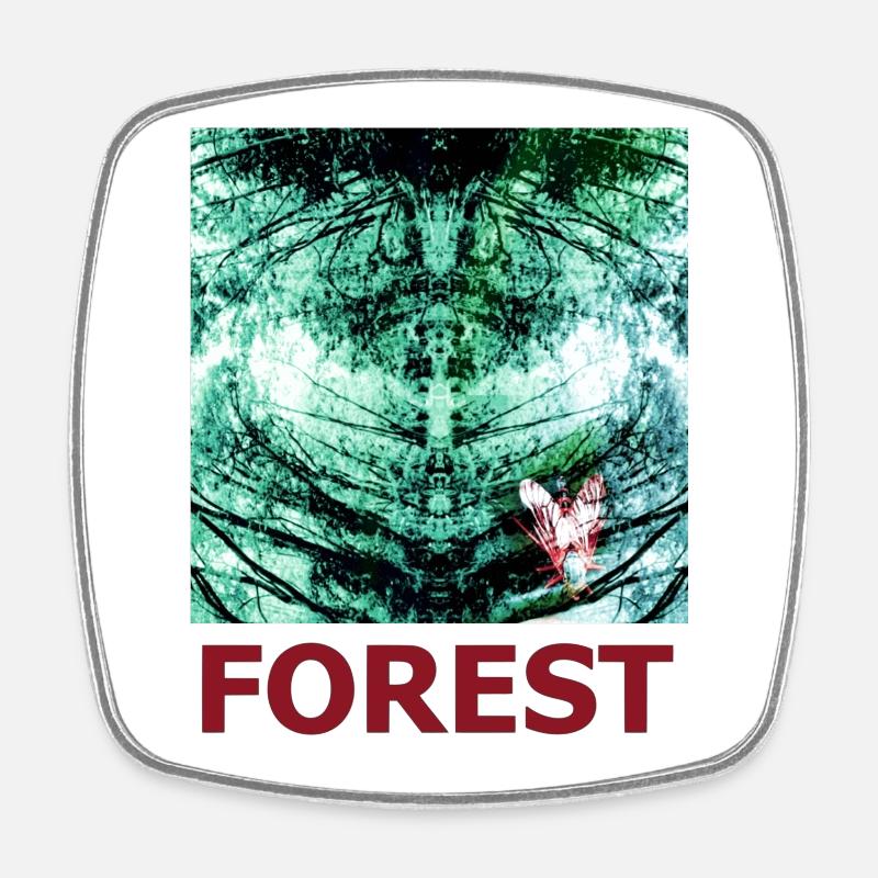Reflet de la forêt et papillon - Magnet carré - blanc