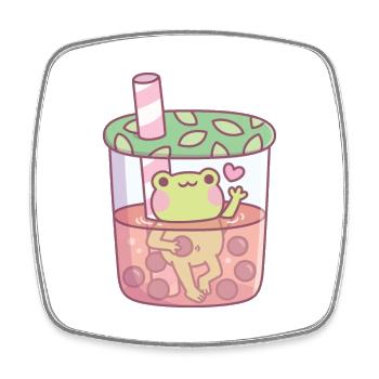 Süßer Frosch in Bubble Tea Tasse - Viereckiger Kühlschrankmagnet - Weiß - Vorne