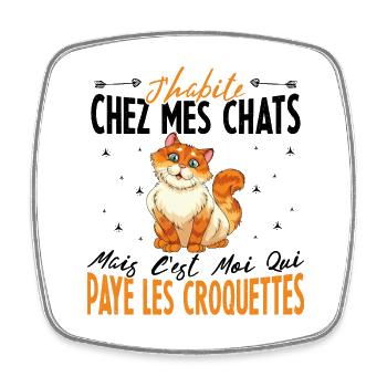 J'habite chez Mes Chats Humour Chat Drôle - Magnet carré - blanc - Devant