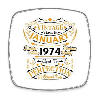 Vintage geboren im Januar 1974 Geburtstagsgeschenk - Viereckiger Kühlschrankmagnet - Weiß - Vorne