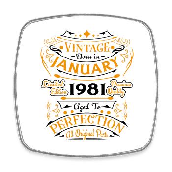 Vintage born in January 1981 birthday gift - Square fridge magnet - white - Front
