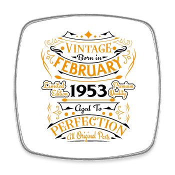 Jahrgang geboren im Februar 1953 Geburtstagsgeschenk - Viereckiger Kühlschrankmagnet - Weiß - Vorne