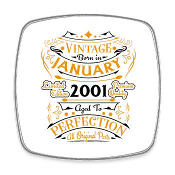 Vintage Born in January 2001 Birthday Gift - Square fridge magnet - white - Front