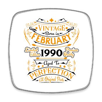 Vintage Nées En Février 1990 Cadeau D'anniversaire - Magnet carré - blanc - Devant