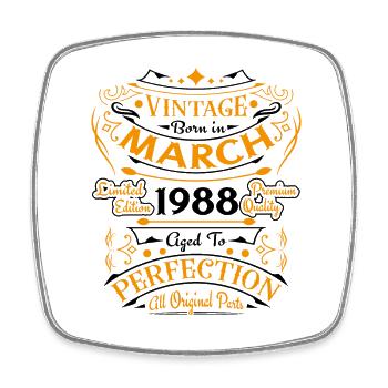 Vintage Nées En Mars 1988 Cadeau D'anniversaire - Magnet carré - blanc - Devant