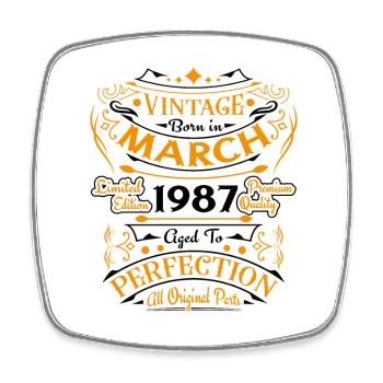 Vintage Born In March 1987 Geburtstagsgeschenk - Viereckiger Kühlschrankmagnet - Weiß - Vorne