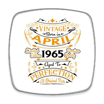 Vintage Born in April 1965 Birthday Gift - Square fridge magnet - white - Front